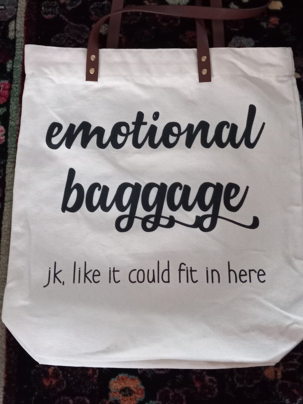 Emotional Baggage Canvas Tote Bag with Brown Handles